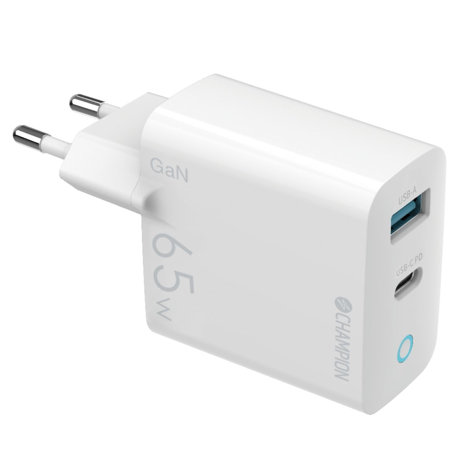 Laddare Champion 65W GaN QC/PD Vit
