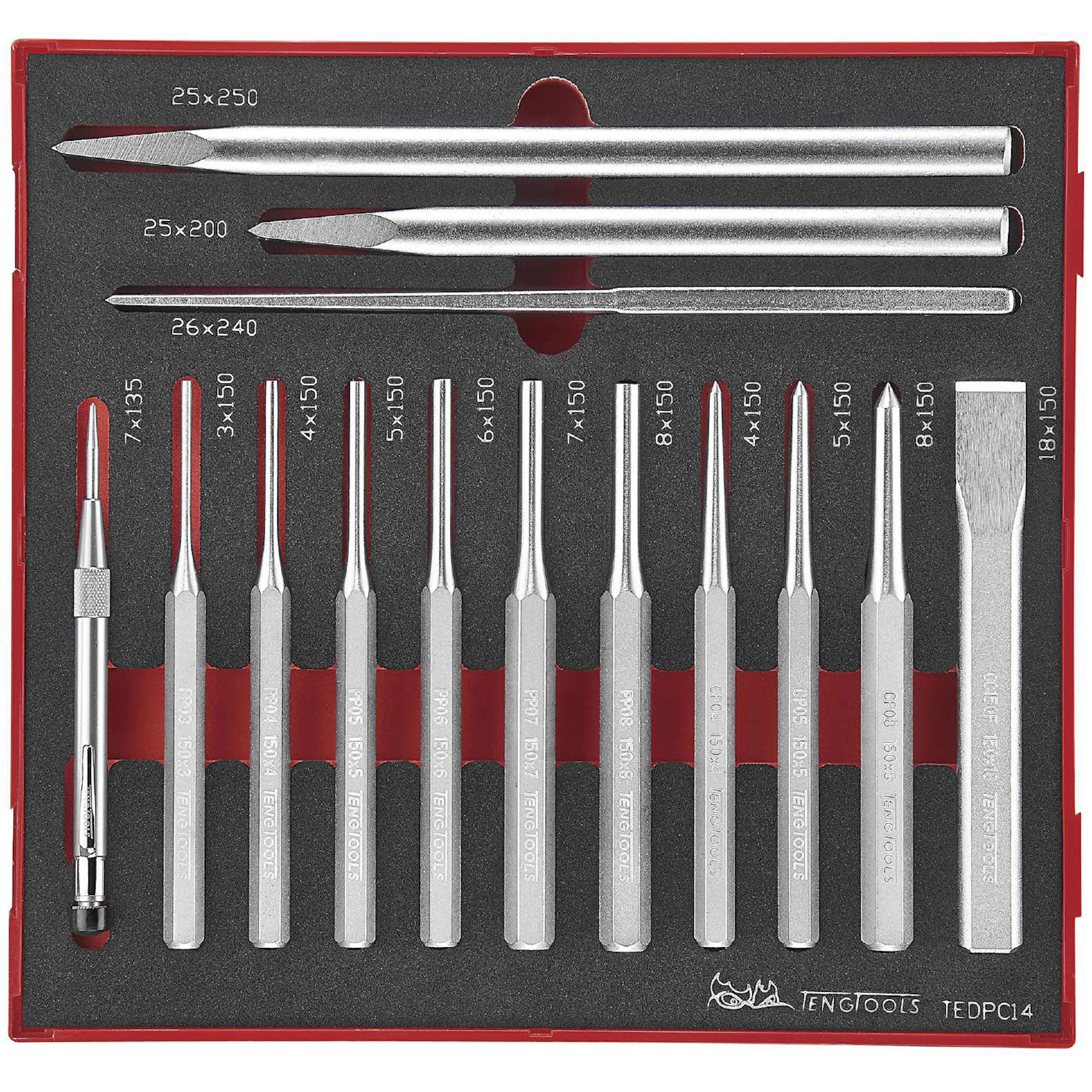 Drivdorn/huggmejselsats 14 delar Teng Tools TEDPC14