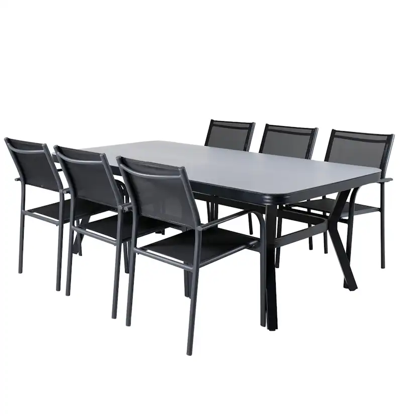 Matgrupp Venture Home Vyn med 6 Samba Stapelbara Matstolar
