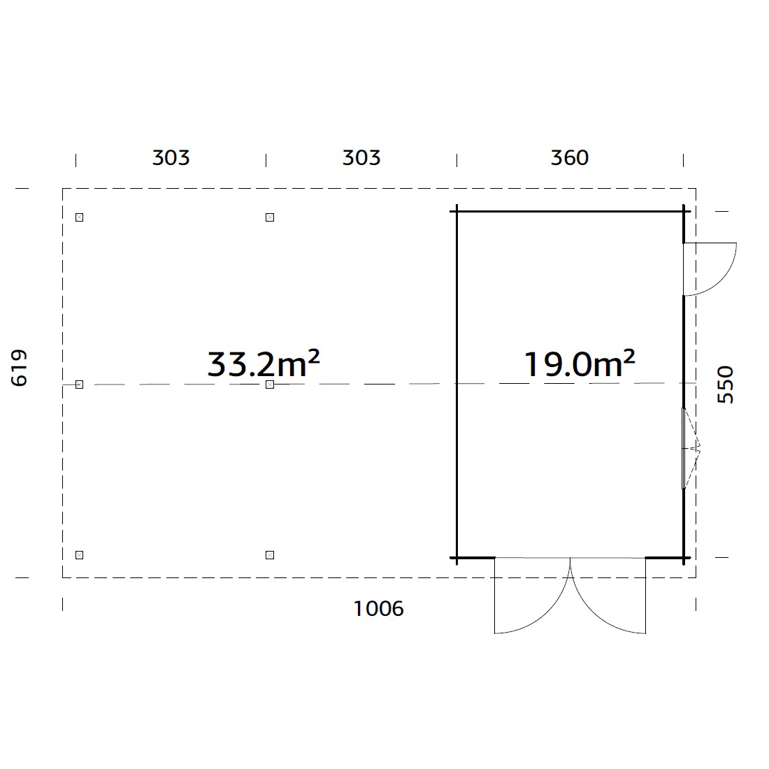 Roger 19,0+33,2 m2 with wooden gate NO Obehandlad