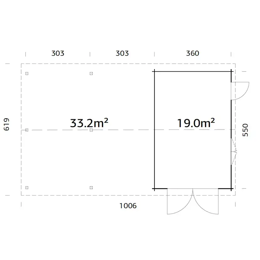 Roger 19,0+33,2 m2 with wooden gate NO Obehandlad