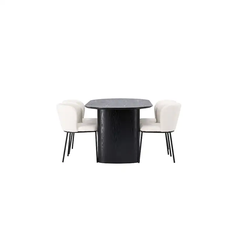 Matgrupp Venture Home Isolde Ovalt Matbord 180 cm & 4 Edina Stolar i Vit Boucle