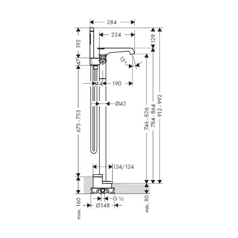 Golvblandare Axor Citterio E för Kar- och Dusch