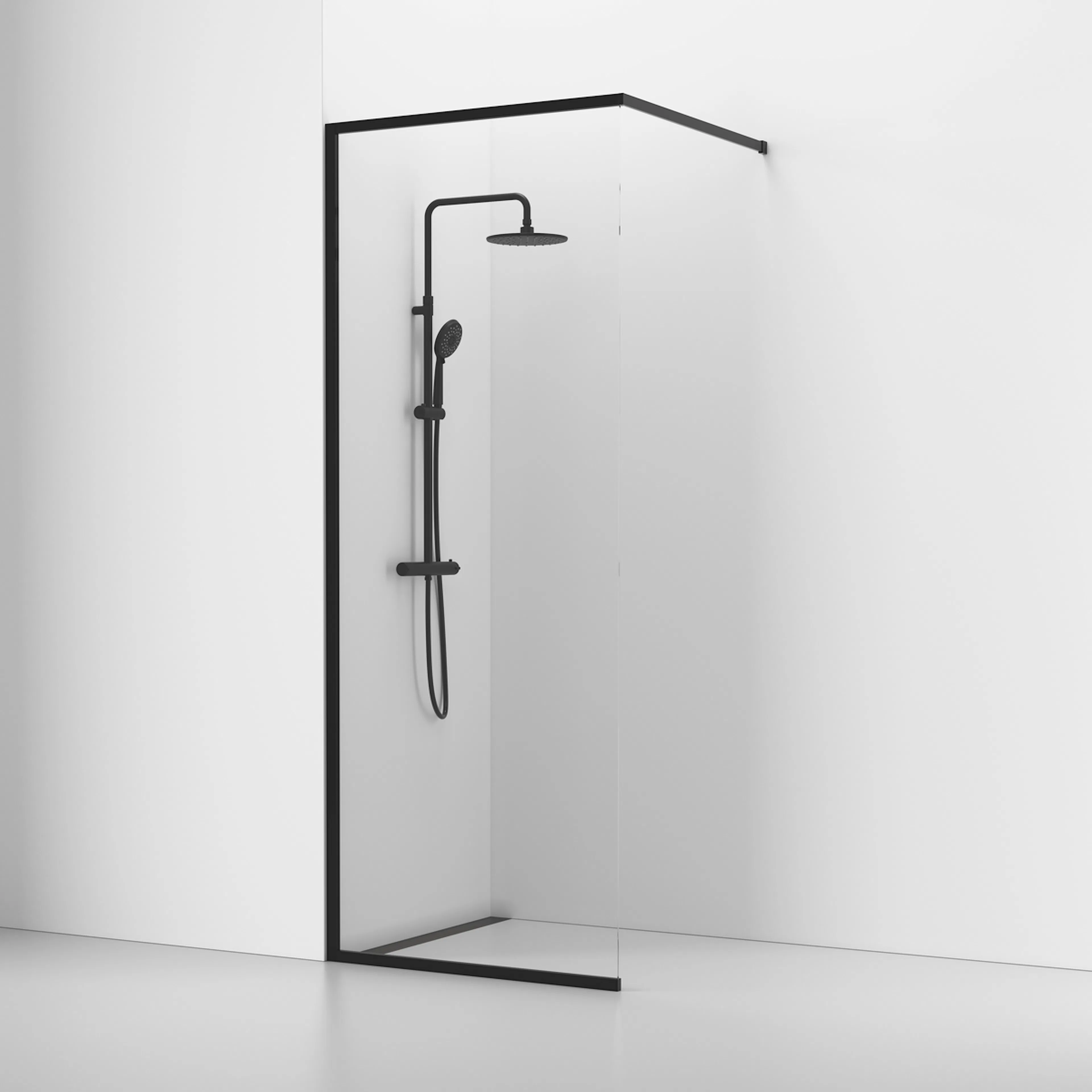 Langfoss Skärmvägg Rak/Fast 80x230 Svart Matt/Kristall B: 800 mm, H: 2300 mm, Profil: Mattsvart, Kristallglas, Utan Hylla