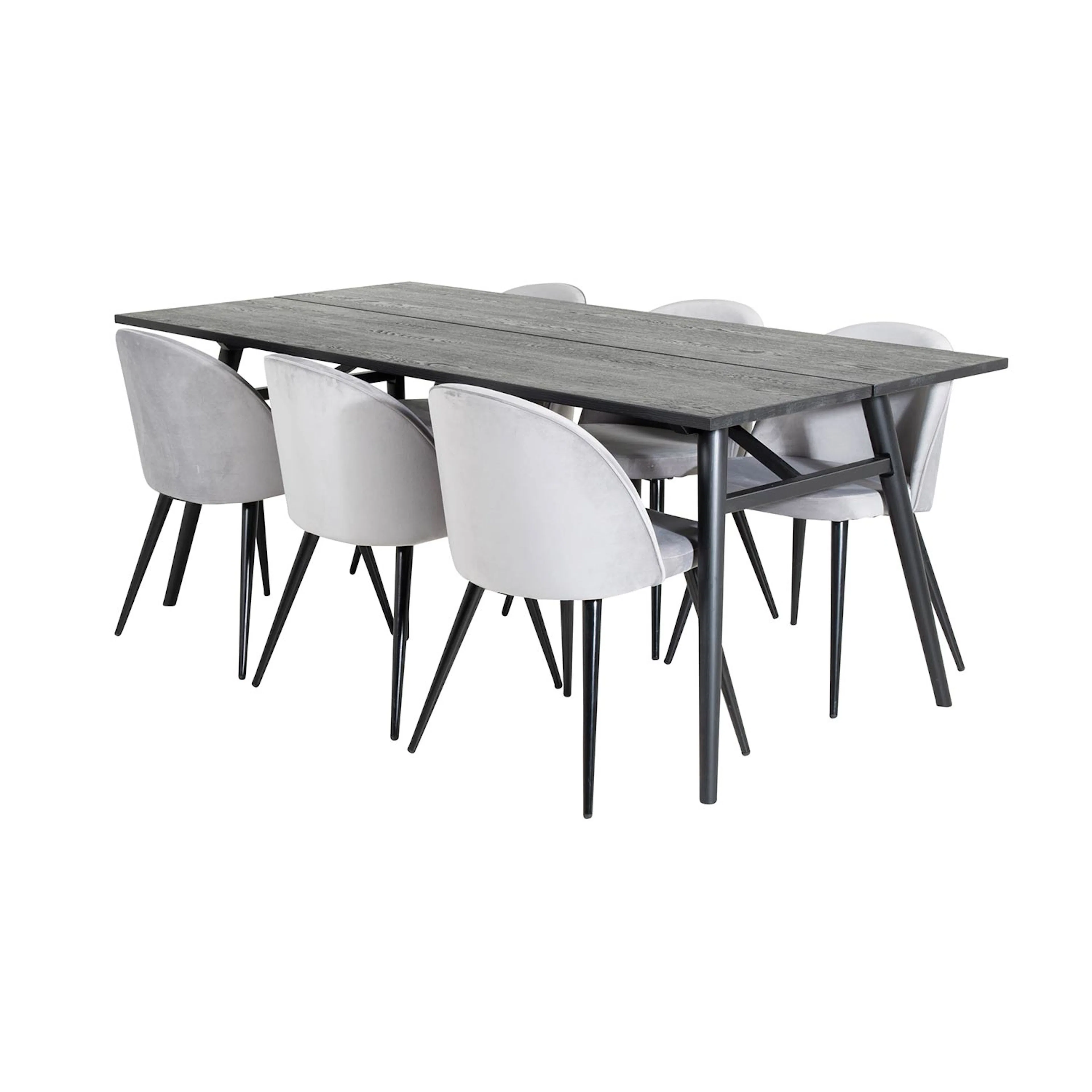 Sleek Extentiontable Black Brushed-VelvetChair-Light Grey_6 Svart/Ljusgrå