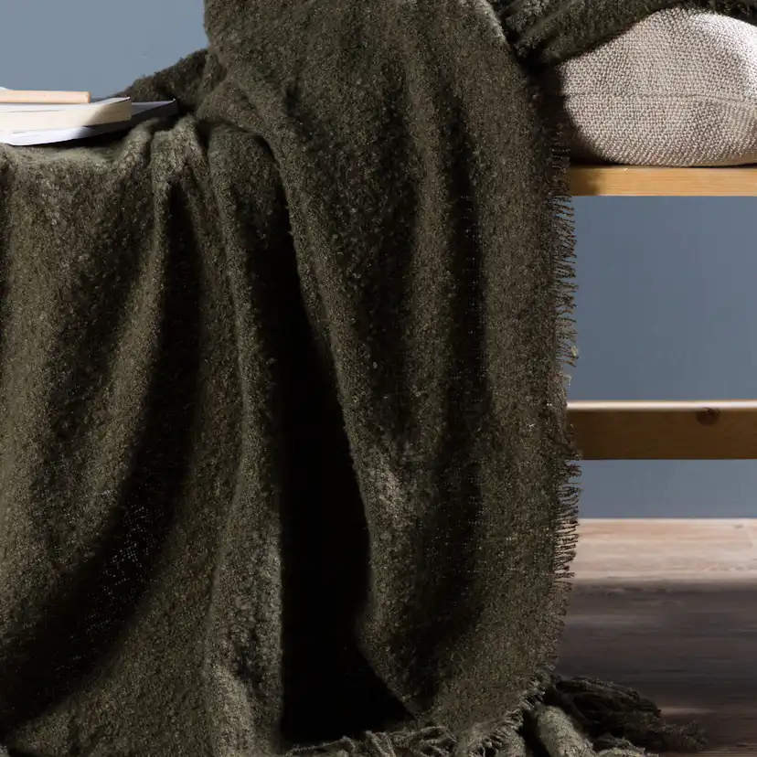 Stanly Throw poly/ribbon/tassels - Grey / - 130*170 Grön