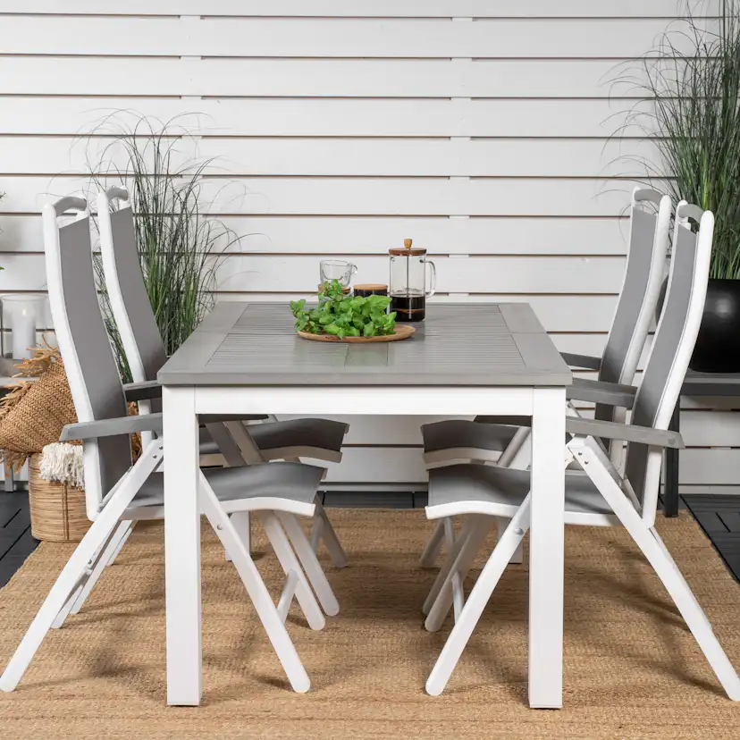 Albany Dining Table 152/210*90 - White Alu / Grey Aintwood+A Grå