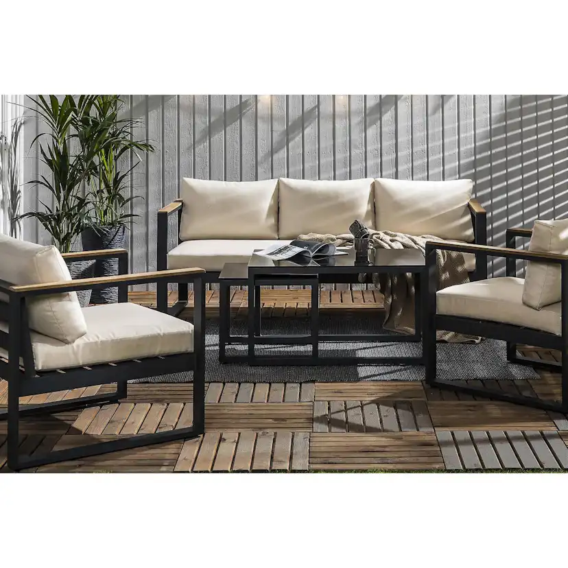 Loungegrupp deNoord Aspvik Soffgrupp Svart med Beige dynor