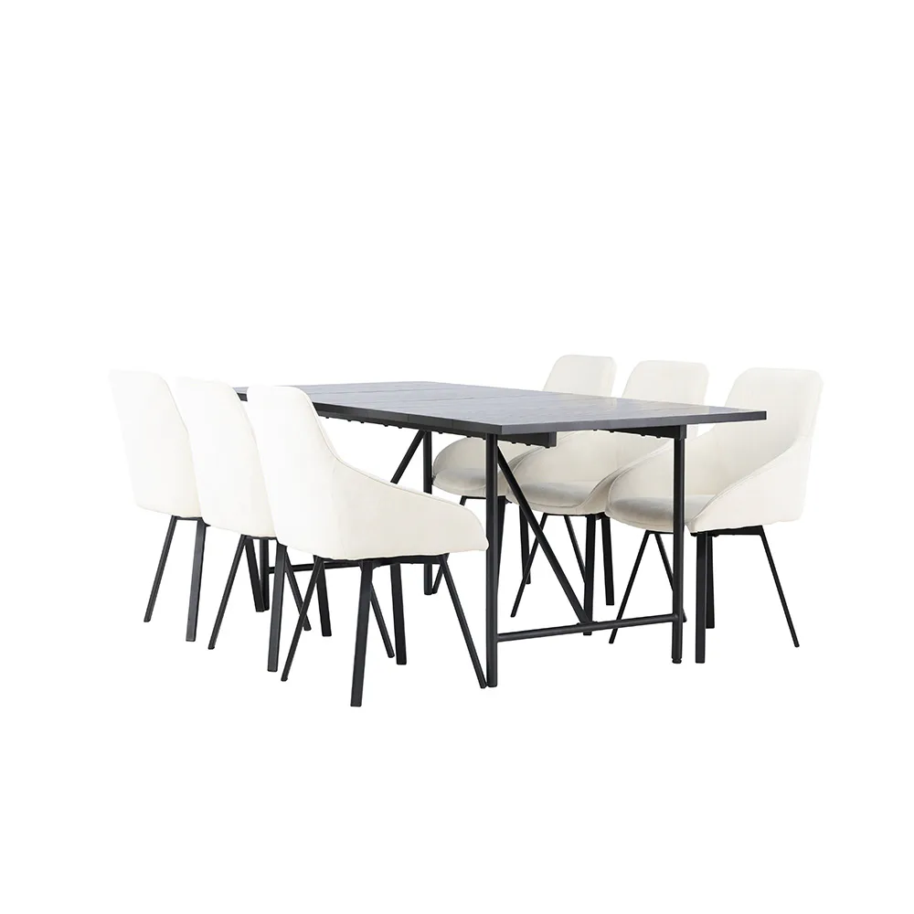 Matgrupp Venture Home Astrid med 6 Rosie Stolar Svart/Beige