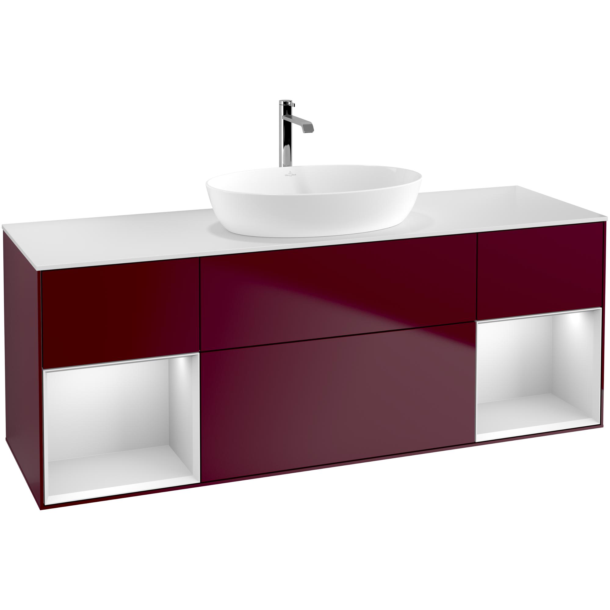 Tvättställsskåp Villeroy & Boch Finion GD01MTHB Pion Mattlack/Vit Mattlack med bänkskiva i Mattvitt glas med Väggbelysning Utan Blandarhål utan Väggbelysning