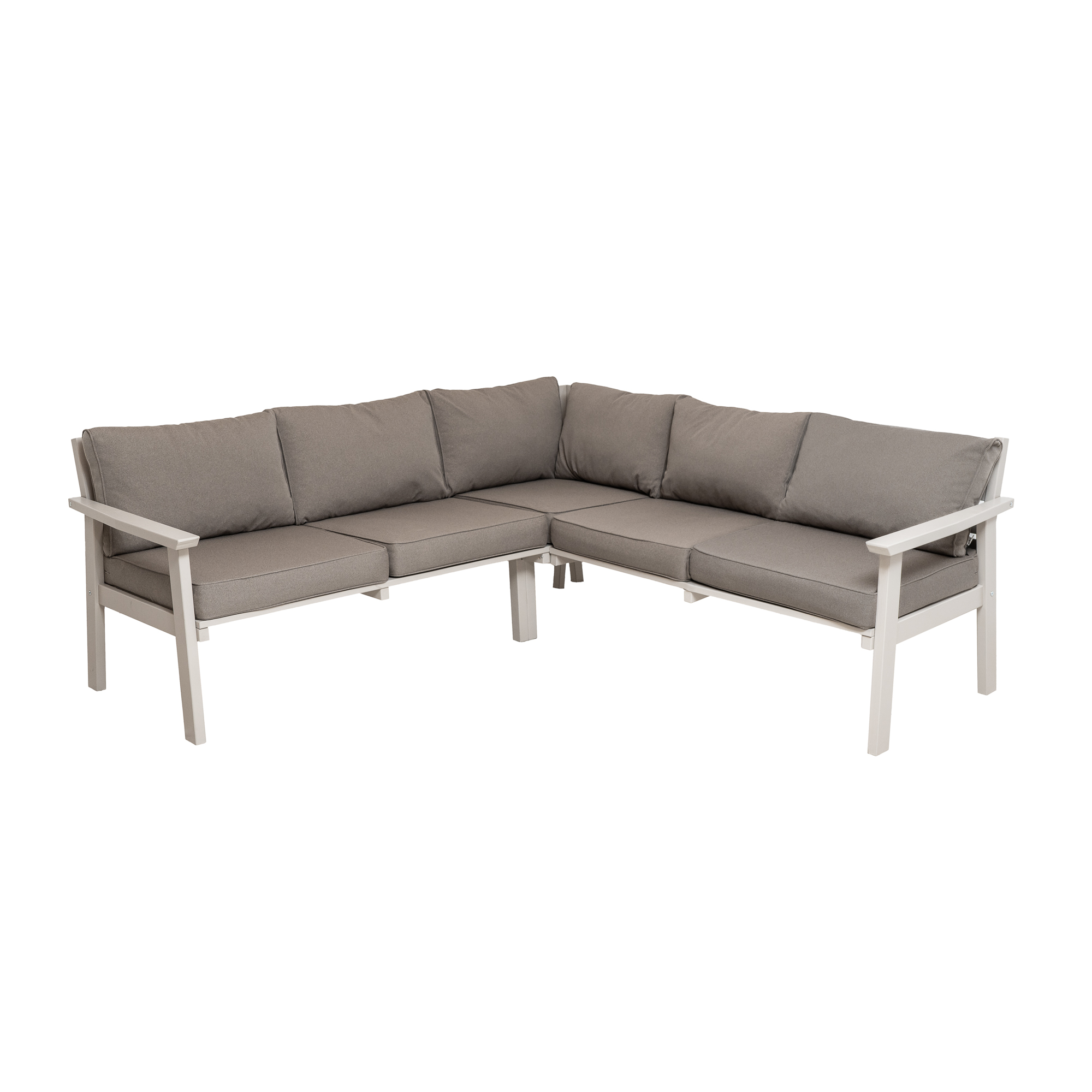 Träsoffa ute Eden Wood Ransvik Hörnsoffa 200 x 200 cm inkl Dynor Greige