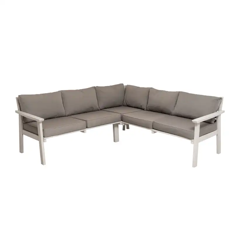 Träsoffa ute Eden Wood Ransvik Hörnsoffa 200 x 200 cm inkl Dynor Greige