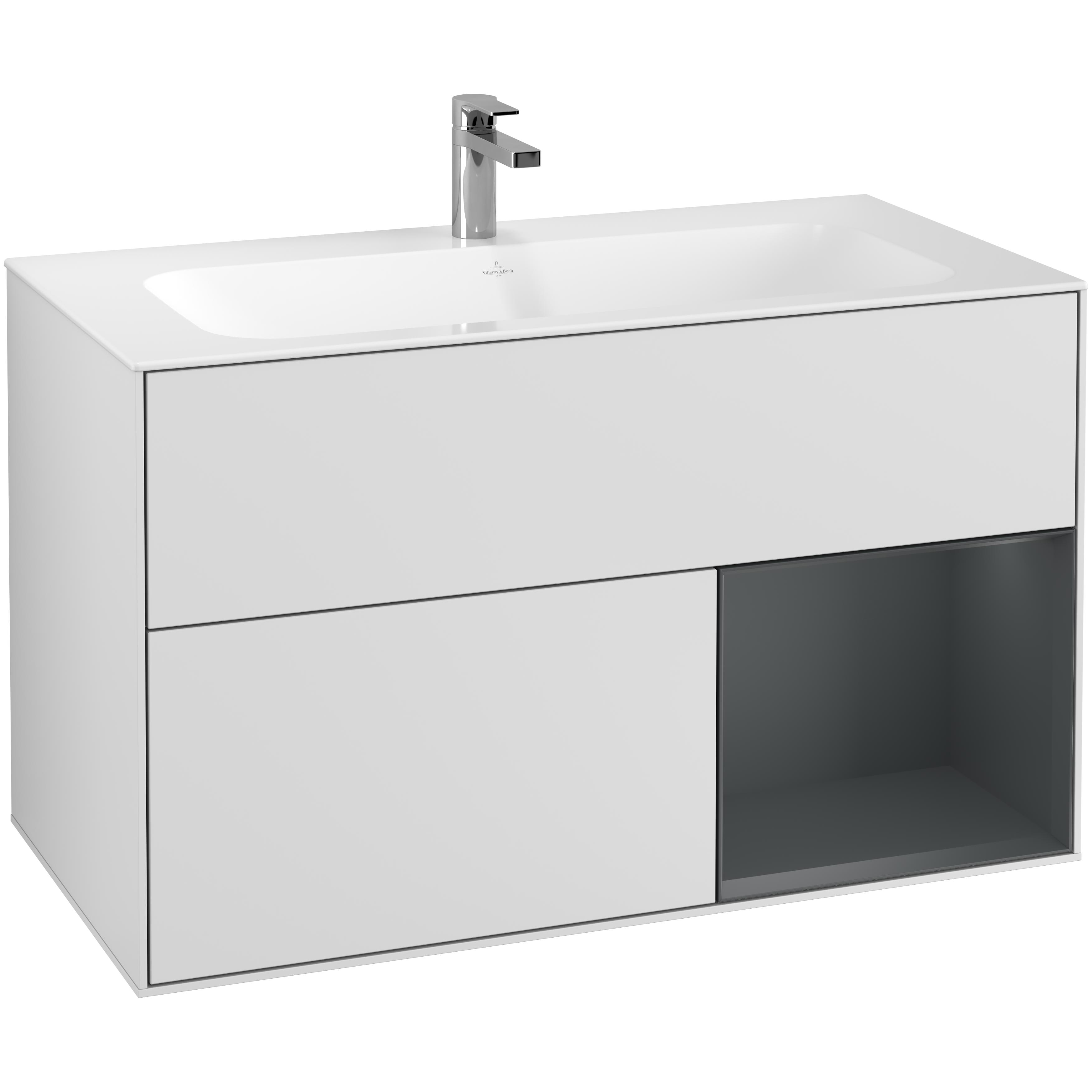 Tvättställsskåp Villeroy & Boch Finion F040HGMT Vit Mattlack/Midnattsblå Mattlack, Lucka Höger