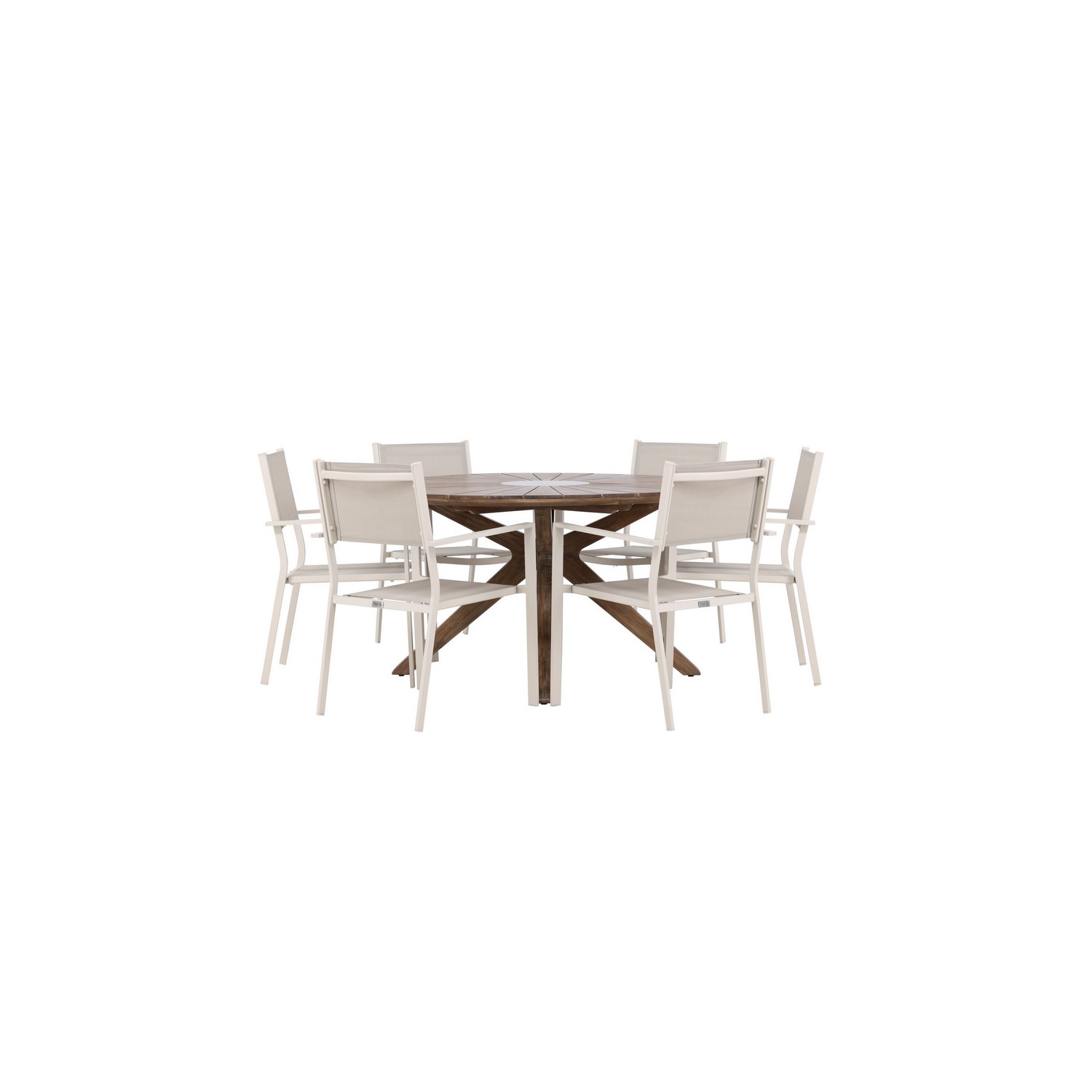 Rosario Dining Table- Teak Ø140 +Copacabana Stacking Chair - Trädgårdsgrupp Venture Home Rosario med 6 Copacabana Stolar
