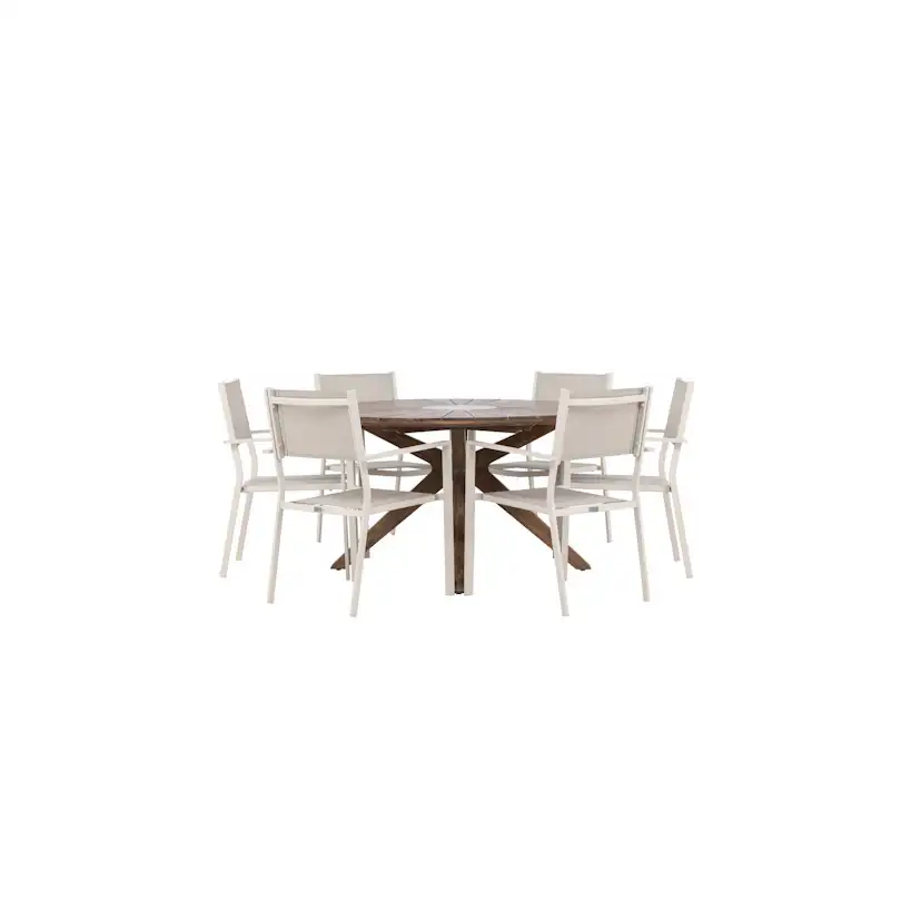 Rosario Dining Table- Teak Ø140 +Copacabana Stacking Chair - Trädgårdsgrupp Venture Home Rosario med 6 Copacabana Stolar