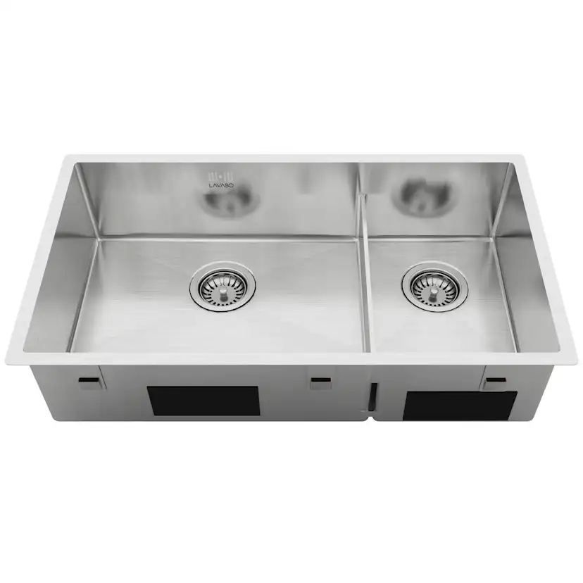 Diskho Lavabo Kubus 780 Soft Slim Rostfri Dubbel med Korgventil & Vattenlås