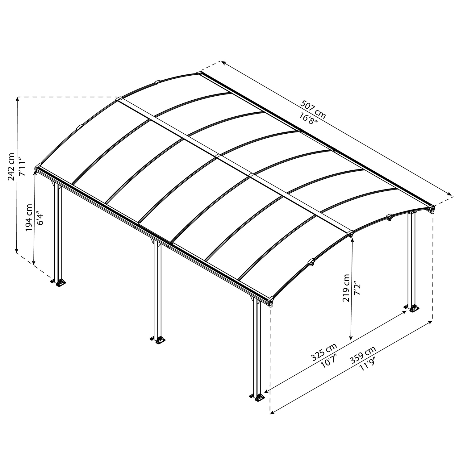 Carport gop Arcadia 18 m2 Grey