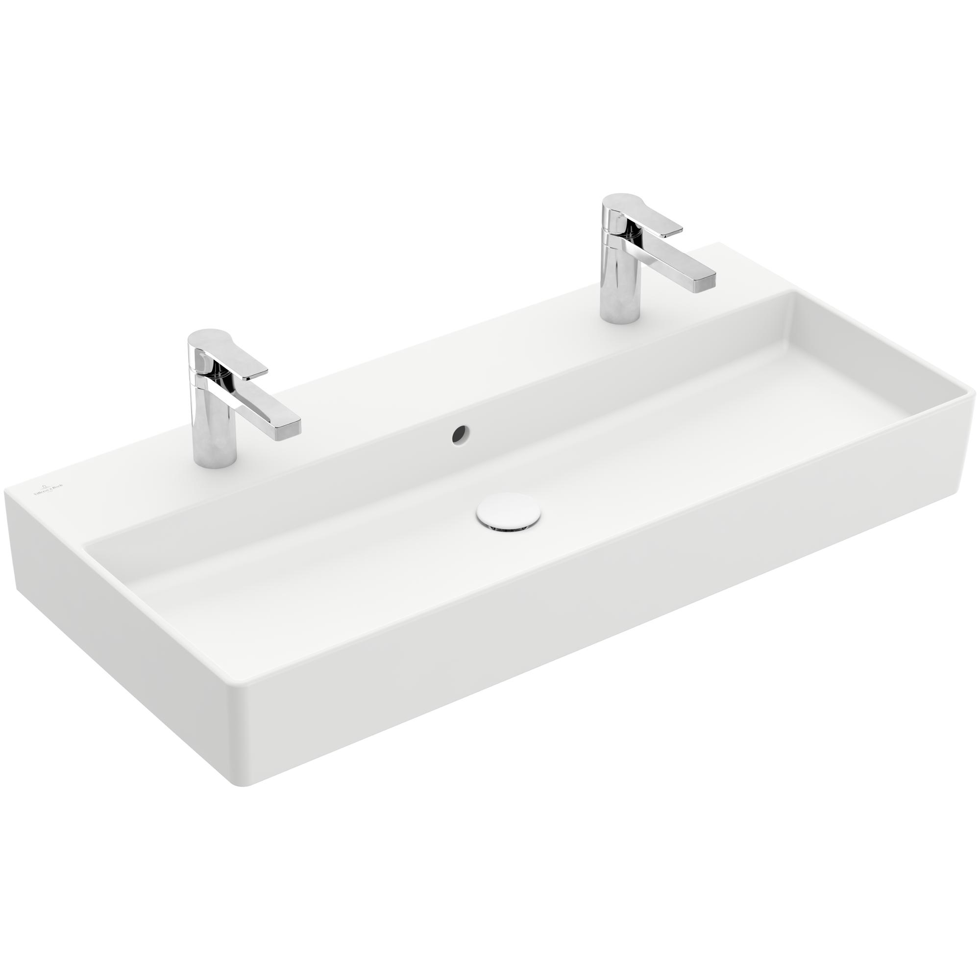 Tvättställ villeroy & Boch Memento 2.0 4A22A4RW Stenvit CeramicPlus, Med Bräddavlopp, 1000 mm, Med 2 Blandarhål, för Två Enhålsblandare