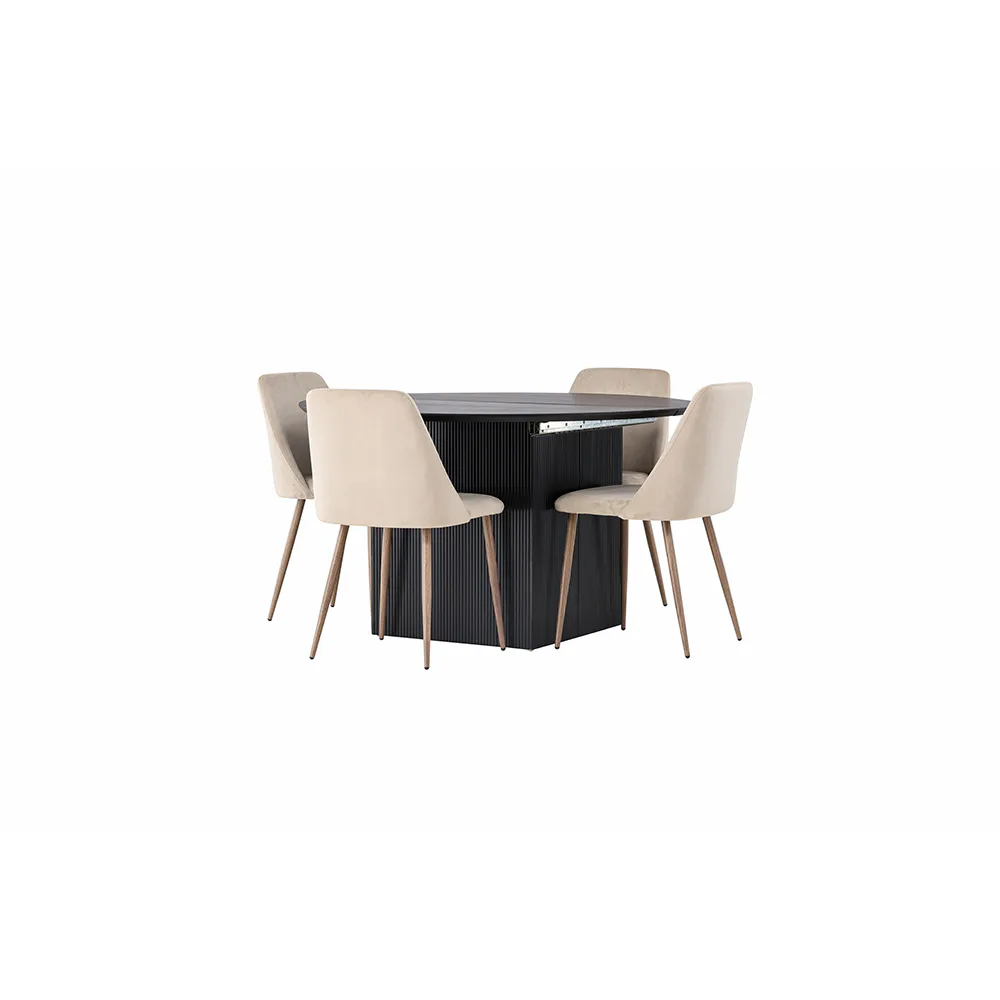 Matgrupp Venture Home Matilda med 4 Night Sammet Stolar Svart/Brun