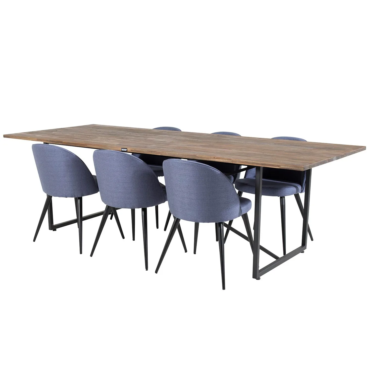 Padang Table - Dark Teak / Black+Velvet Chiar -Blue Fabric_6 Teak/Blå