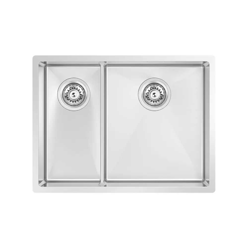 Diskho DecoSteel Combo Slim 2034 Rostfri Dubbel med Korgventil & Vattenlås