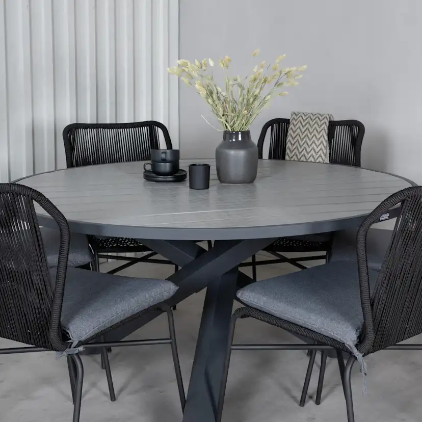 Matgrupp Utomhus Venture Home Pincy med 6 Jefferson Stapelbara Trädgårdsstolar