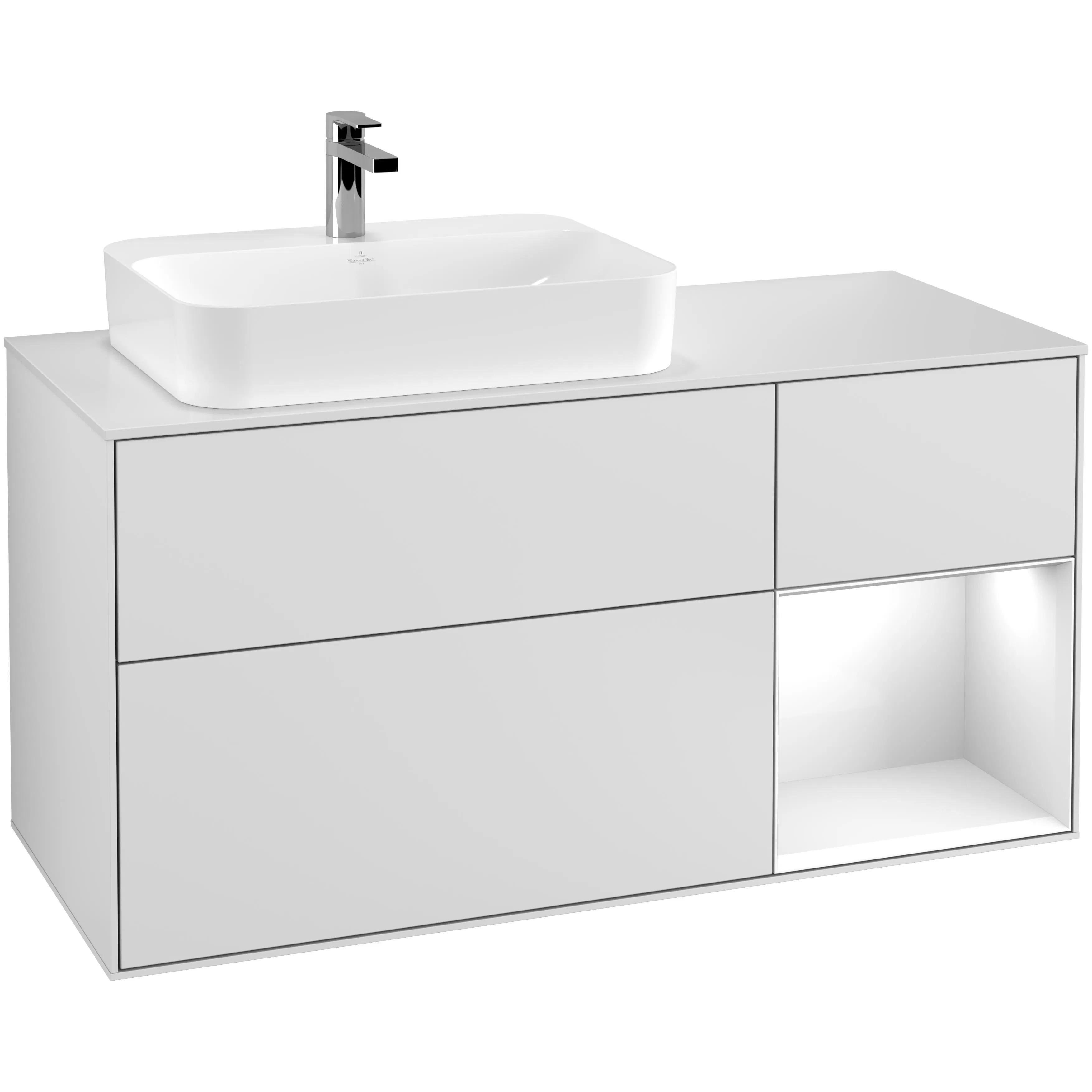 Tvättställsskåp Villeroy & Boch Finion med 3 Lådor Hylla och Bänkskiva för Ocentrerat Ytmonterat Tvättställ