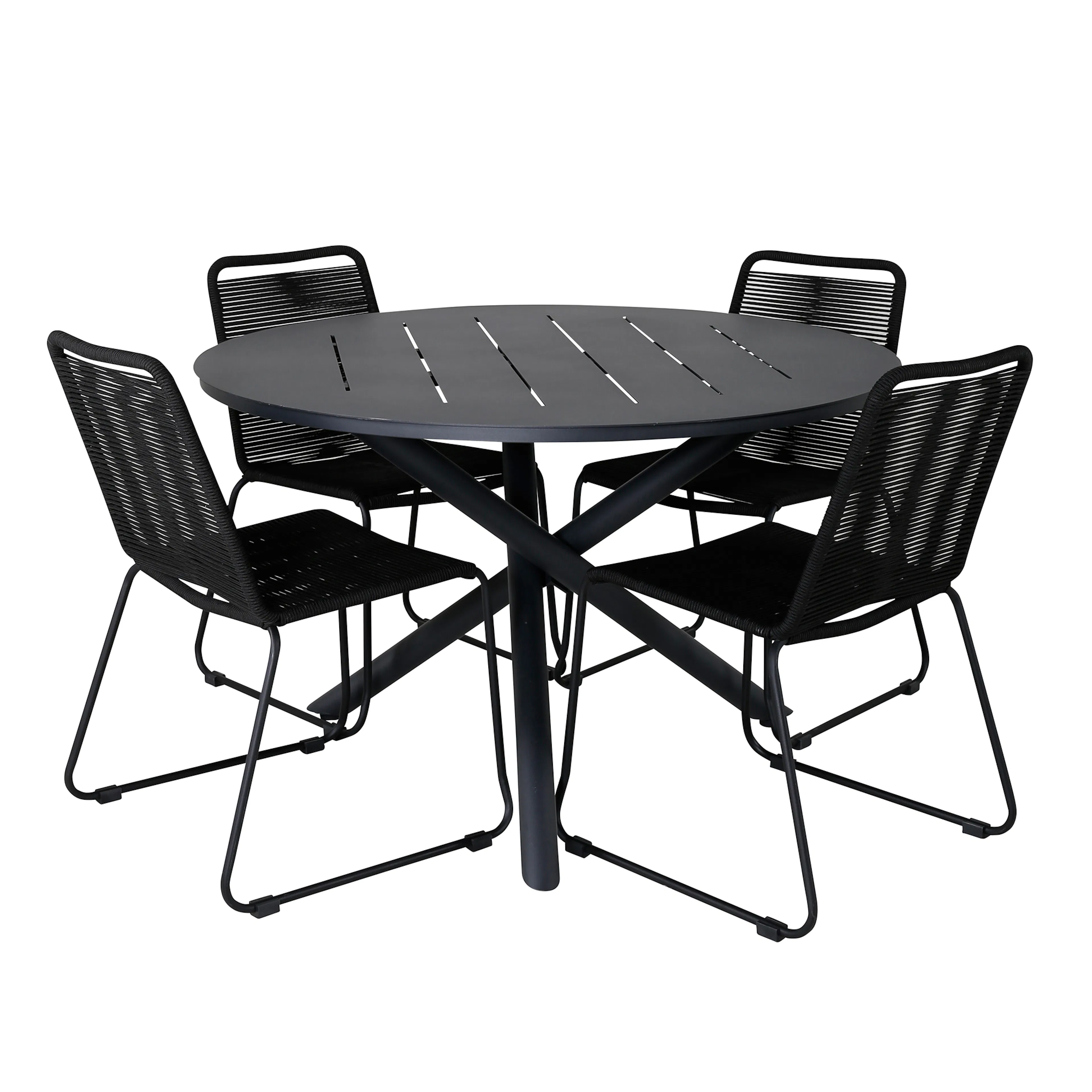 Alma Dining Table - Black Alu - ø120cm+Lindos Stacking Chair Svart