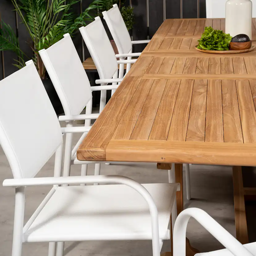 Matgrupp Venture Home Kenya 195-295x110 Teak med 10 Santorini Karmstolar