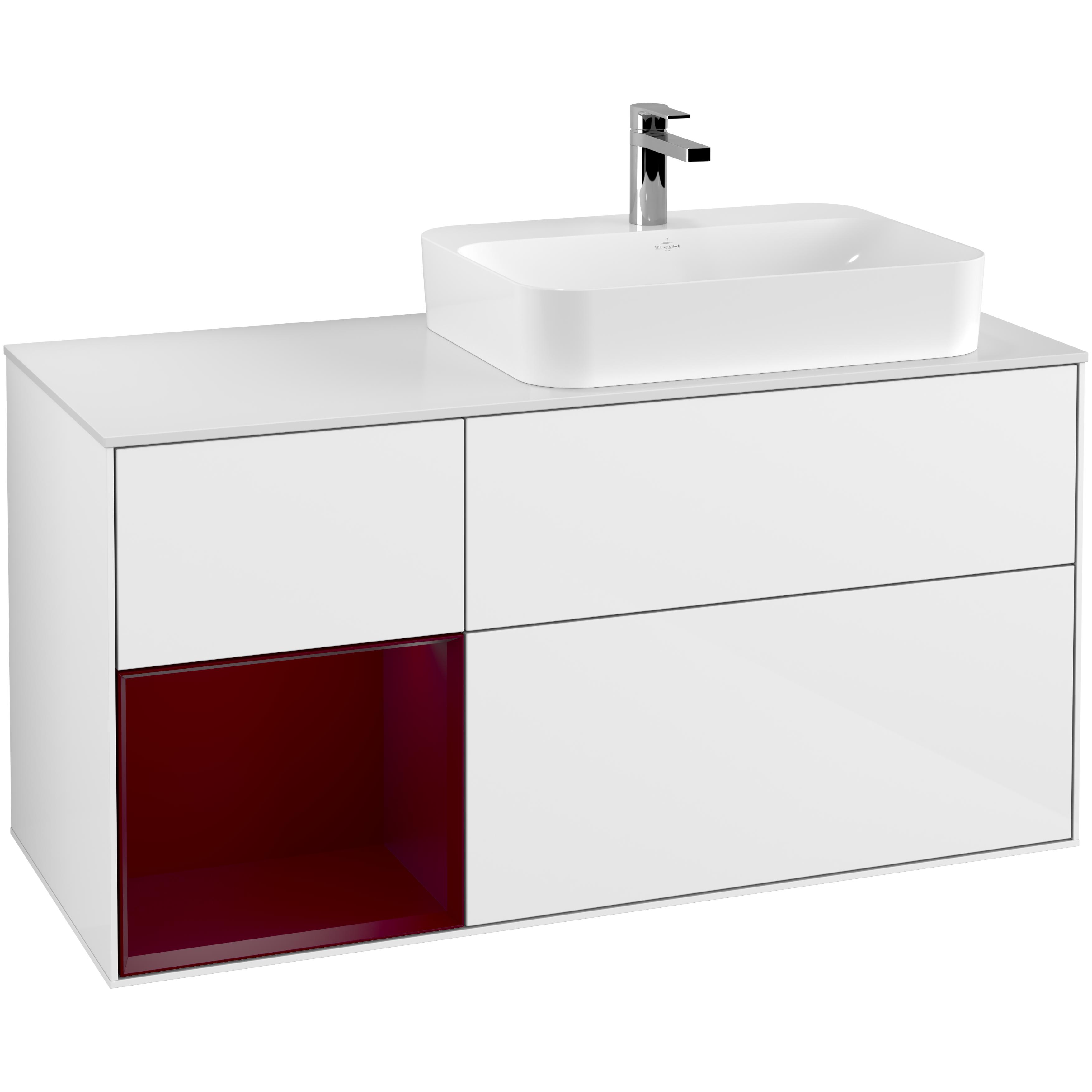 Tvättställsskåp Villeroy & Boch Finion med 3 Lådor Hylla och Bänkskiva för Ocentrerat Ytmonterat Tvättställ