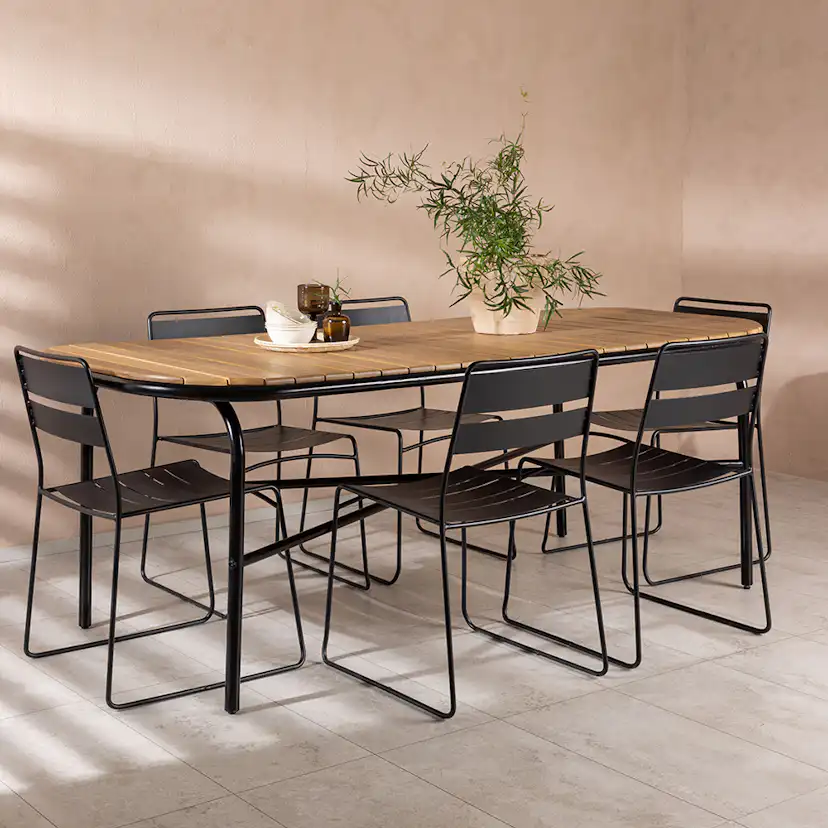 Matgrupp Utomhus Venture Home Holmbeck Bord med 6 Lina Trädgårdsstolar