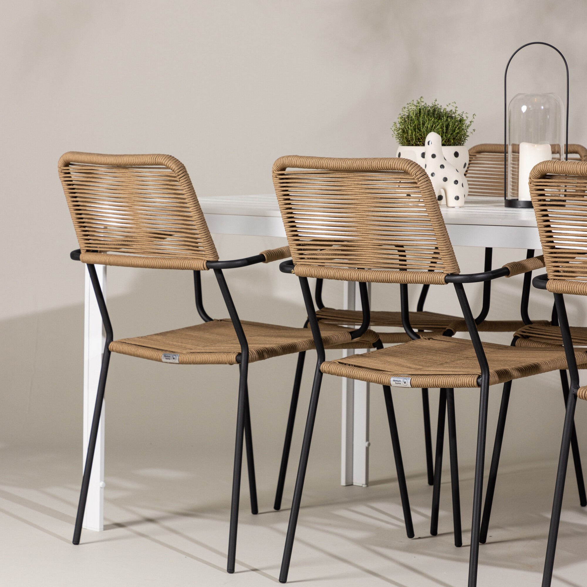 Break Dining Table  - White / White Aintwood +Lindos - Armch Trädgårdsgrupp Venture Home Break med 6 Lindos Karmstolar