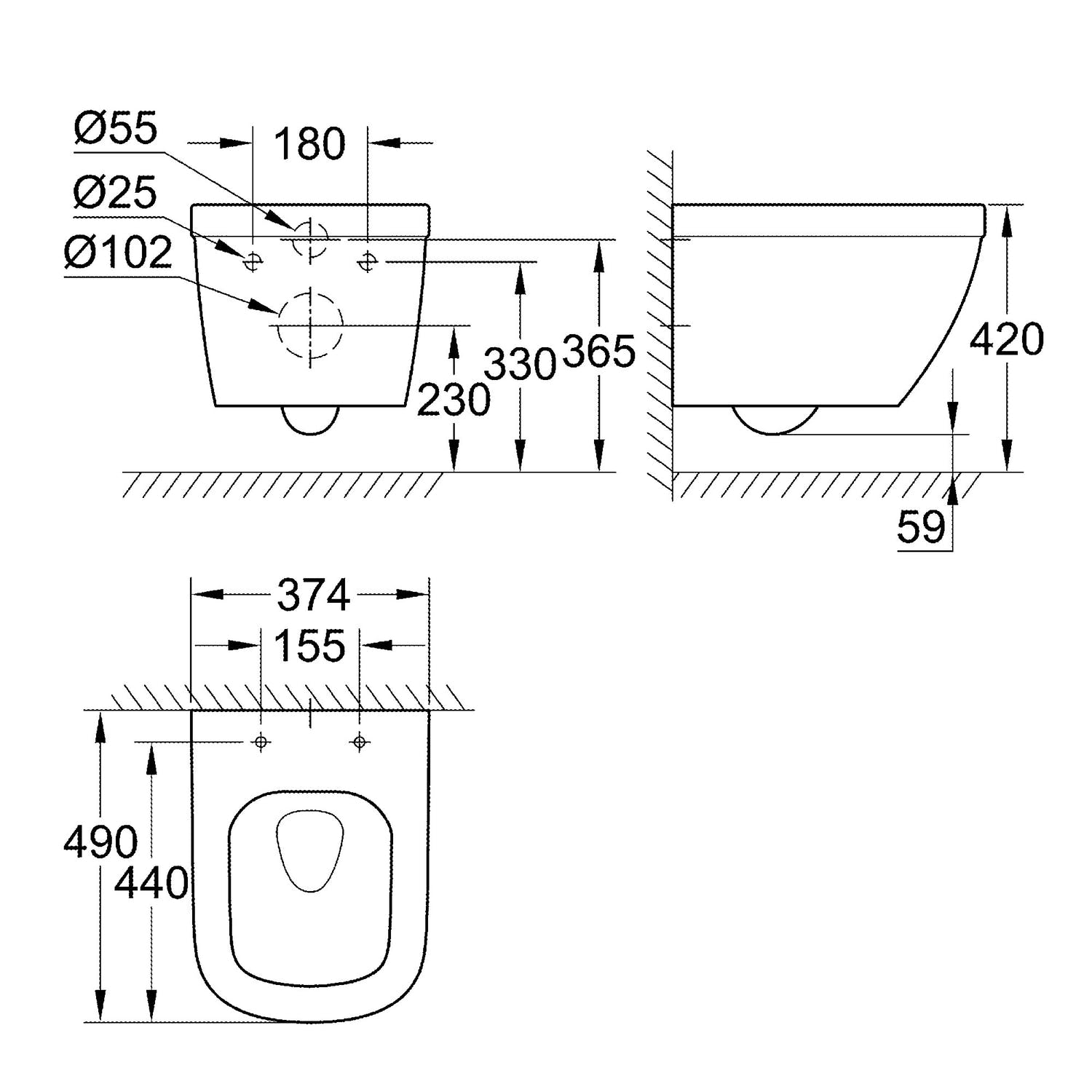 Vägghängd Toalettstol Grohe Euro Ceramic 39206 Komplett