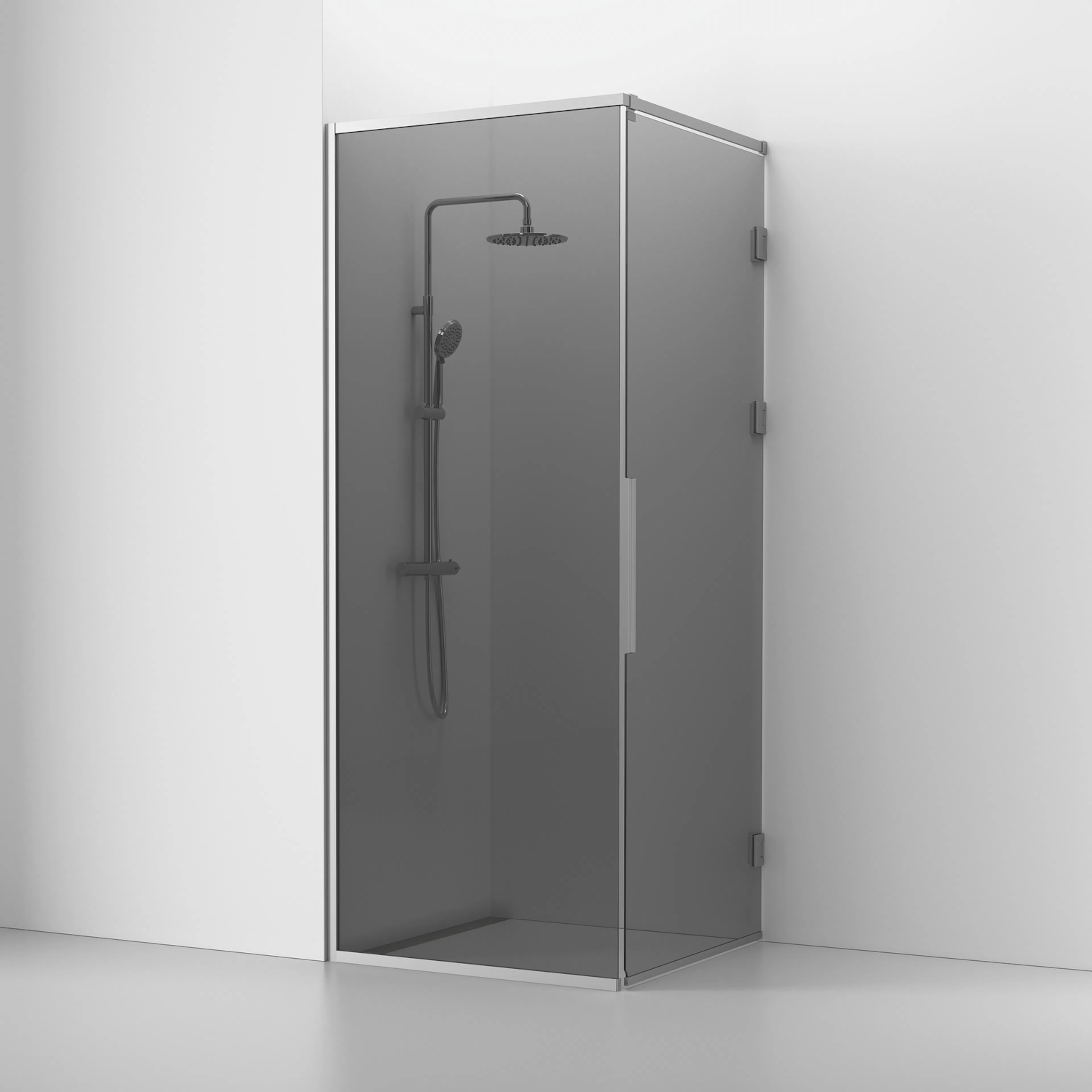 Langfoss Duschhörna Rak/Fast 90x92x230 Alu matt/Rök BxDxH: 900 x 920 x 2300 mm, Profil: Matt Aluminium, Rökfärgat glas