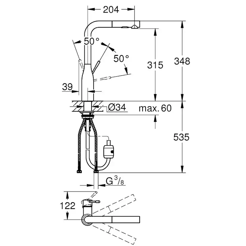 Köksblandare Grohe Essence 30270 med Utdragbar Pip Borstad Grafit