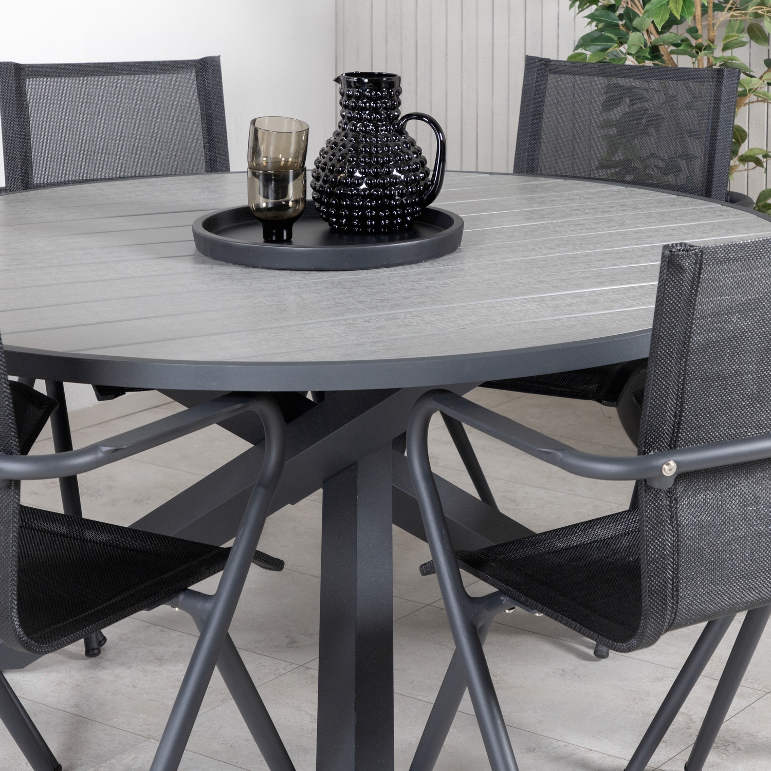Matgrupp Venture Home Pincy Rund Svart med 6 Aspen Matstolar