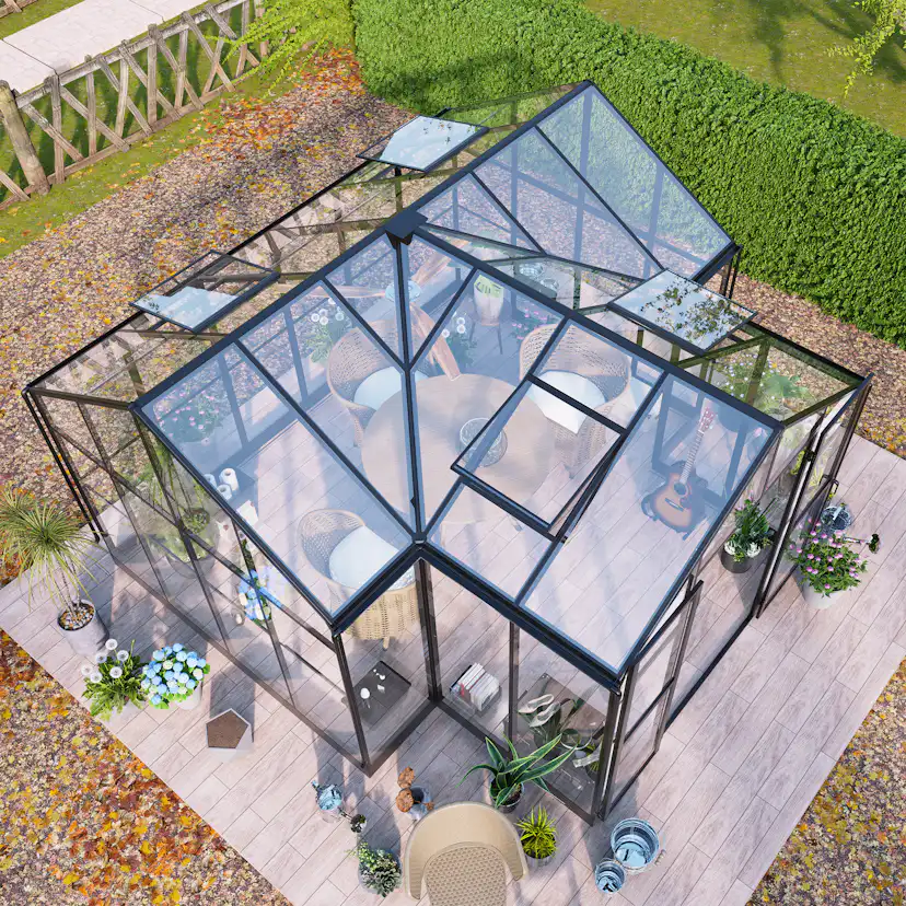 Växthus Metalcraft T-Format 12,4m² 4mm Säkerhetsglas & 6mm Kanalplast