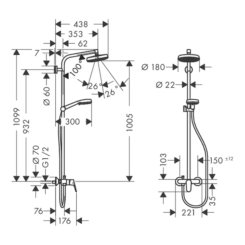 Takduschset Hansgrohe Crometta 160 Showerpipe 1jet