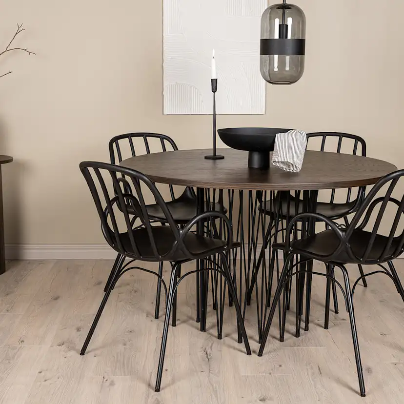 Matgrupp furniture/fashion Stone round Ø 120 cm med 4 Dyrön Stolar