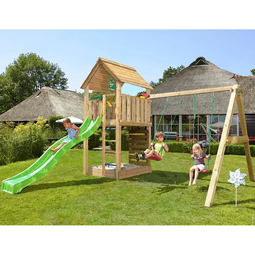 Lektorn Jungle Gym Cabin 2.1 Gungmodul Grön Rutschkana & Sand