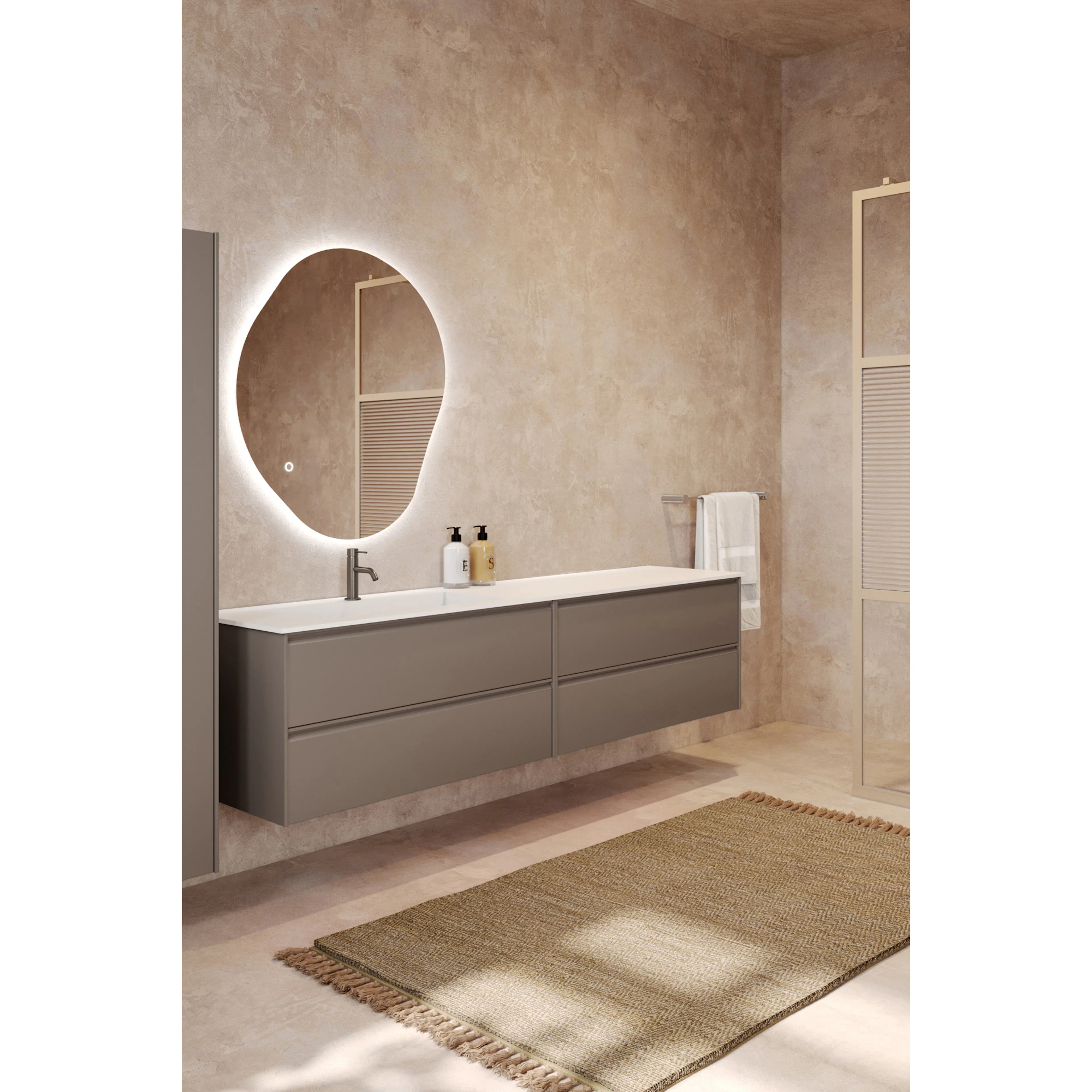 Tvättställsskåp Hietakari Luna L06 Dubbel med Tvättställ i Corian,Matt Beige, 1010x510x460