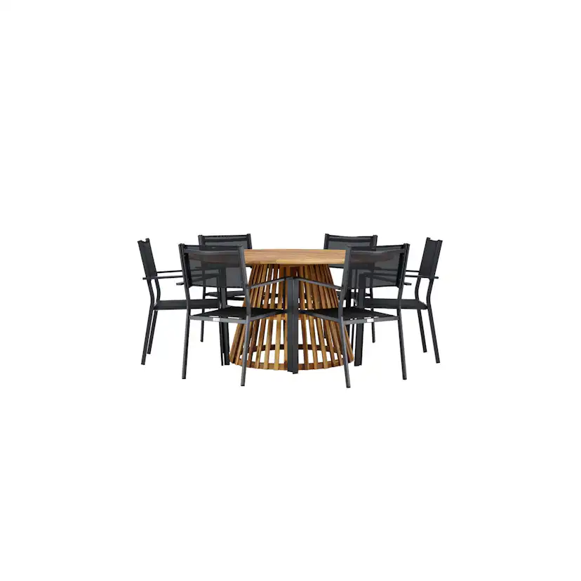 Tucumán Dining Table - Acacia ø120 +Copacabana Stacking Chai Trädgårdsgrupp Venture Home Tucumán med 6 Copacabana Stolar