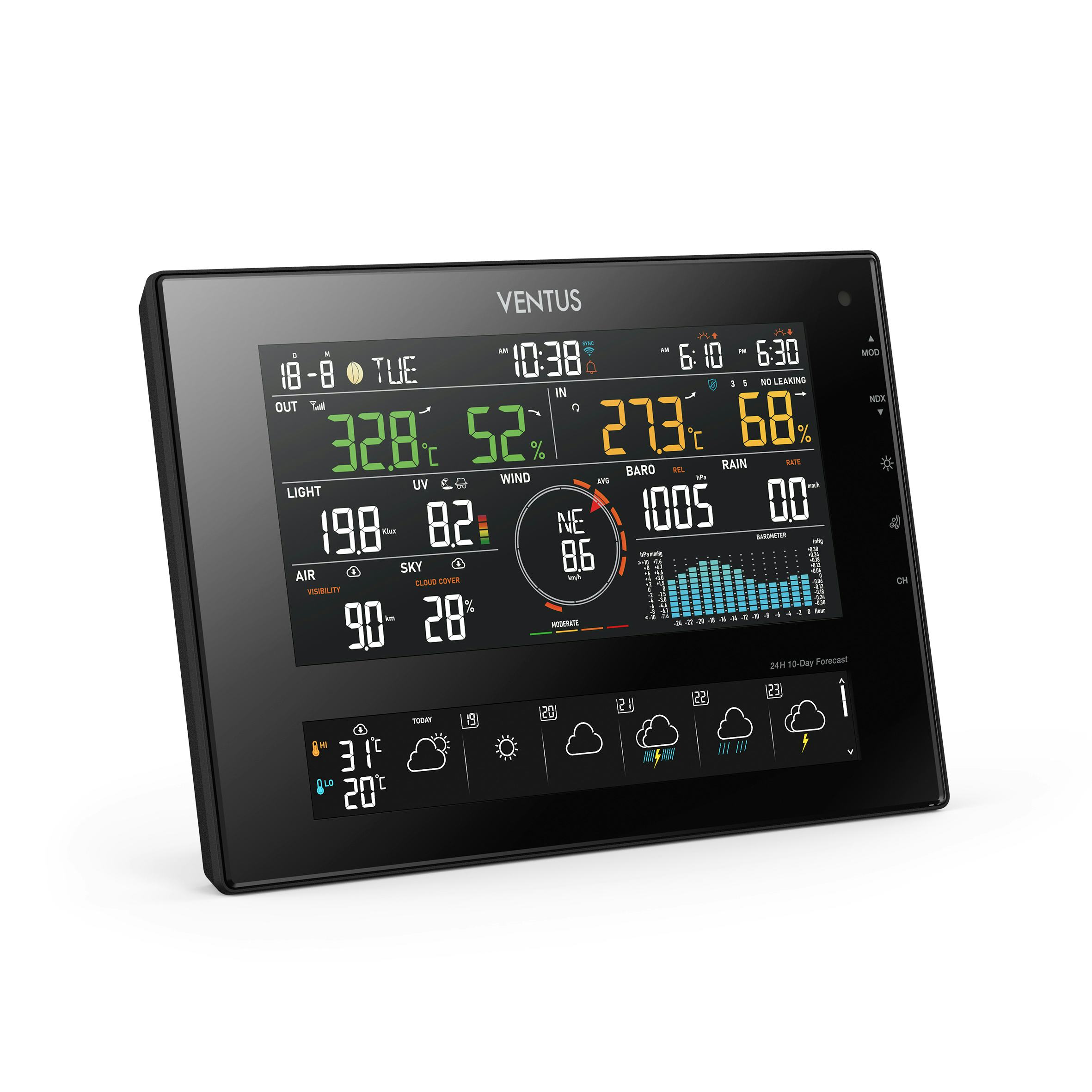 Väderstation Ventus Trådlös W850 Svart Termometer med Wifi & 10 Dagars Prognos