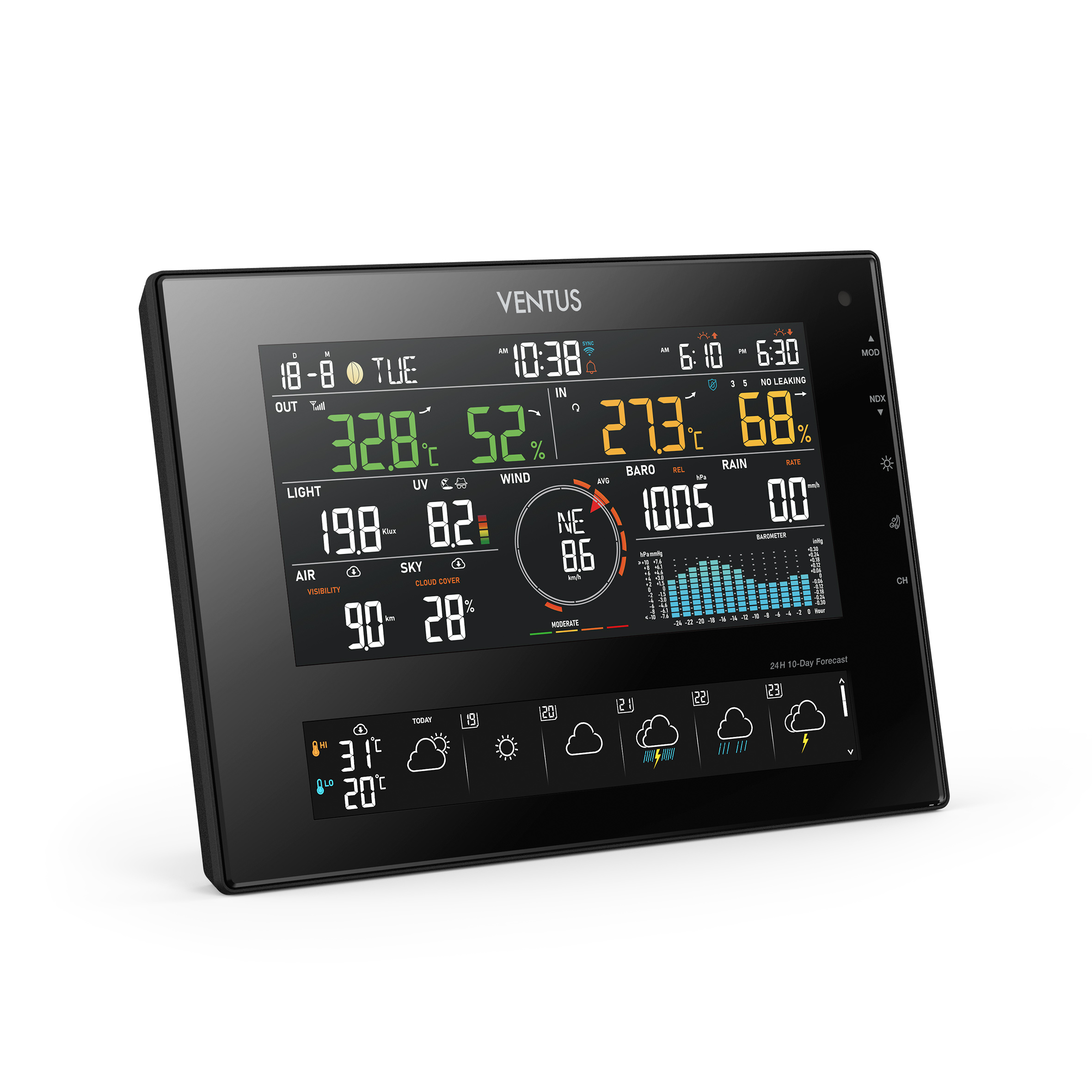 Väderstation Ventus Trådlös W850 Svart Termometer med Wifi & 10 Dagars Prognos