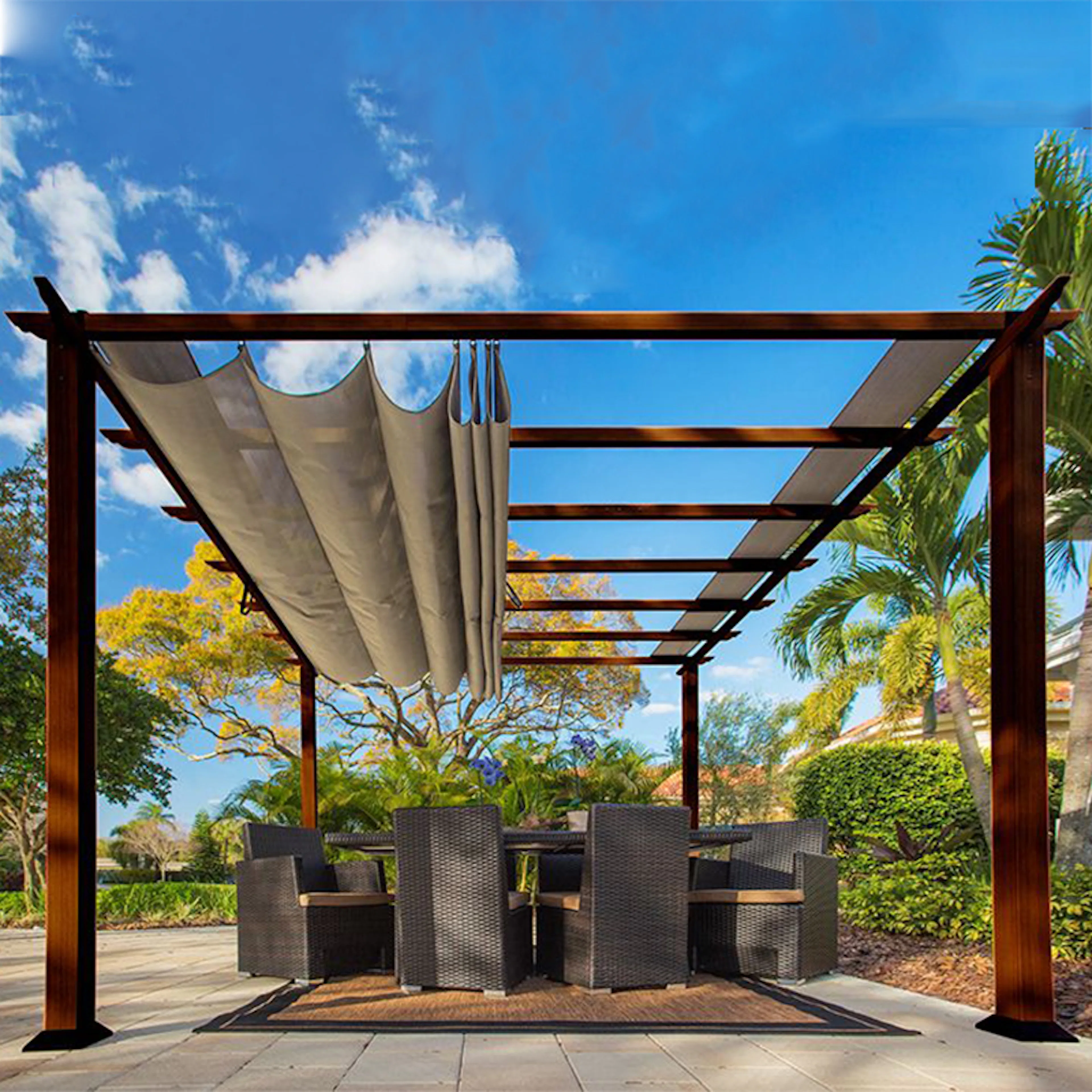 Florida Pergola Brun 18 kvm Area 18 m2, Stomme: Brun, Duk: Beige