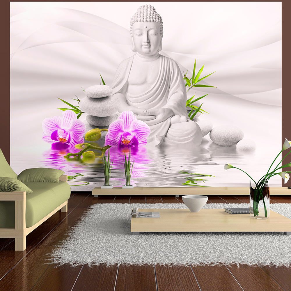 Fototapet Arkiio Självhäftande Buddha And Pink Orchids