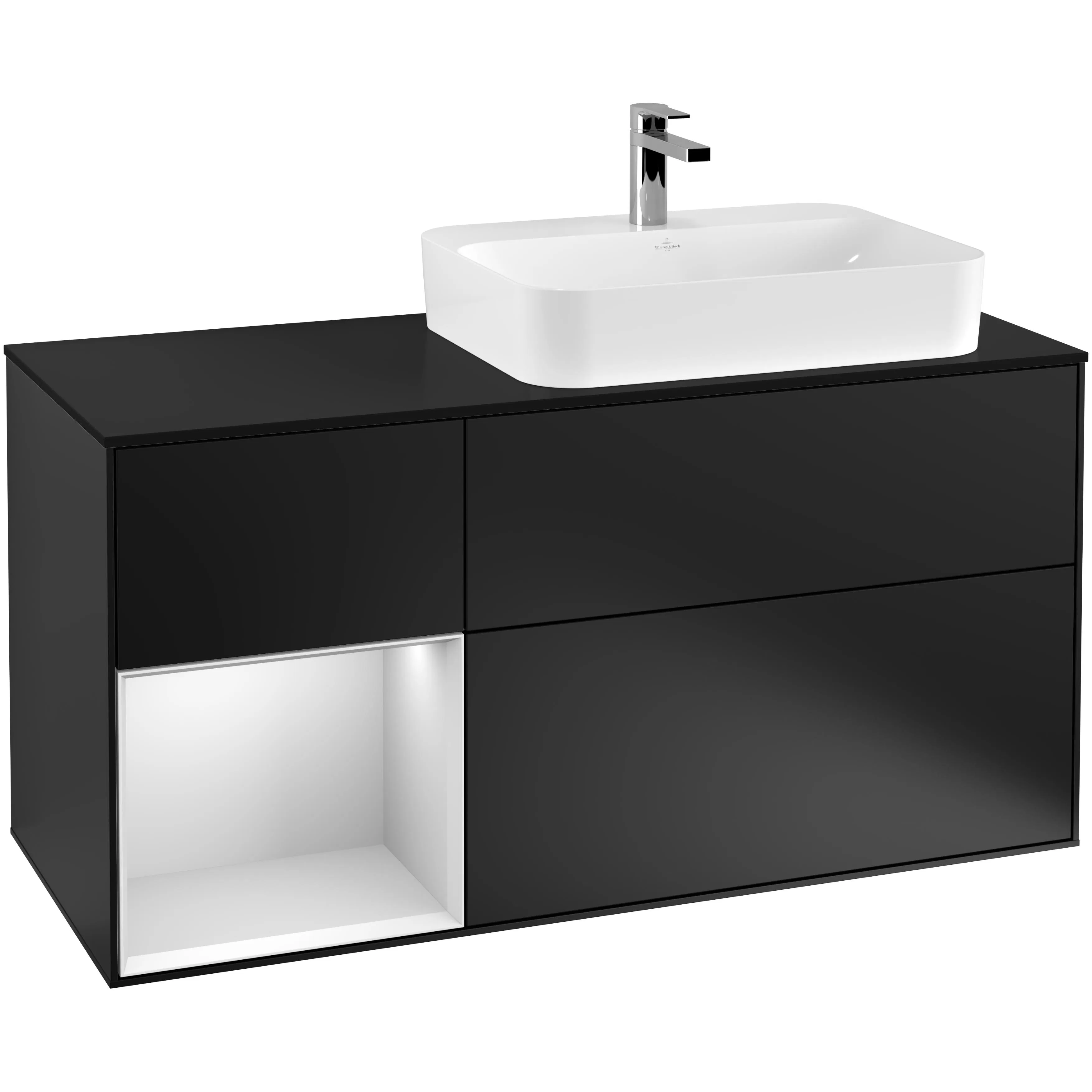 Tvättställsskåp Villeroy & Boch Finion med 3 Lådor Hylla och Bänkskiva för Ocentrerat Ytmonterat Tvättställ