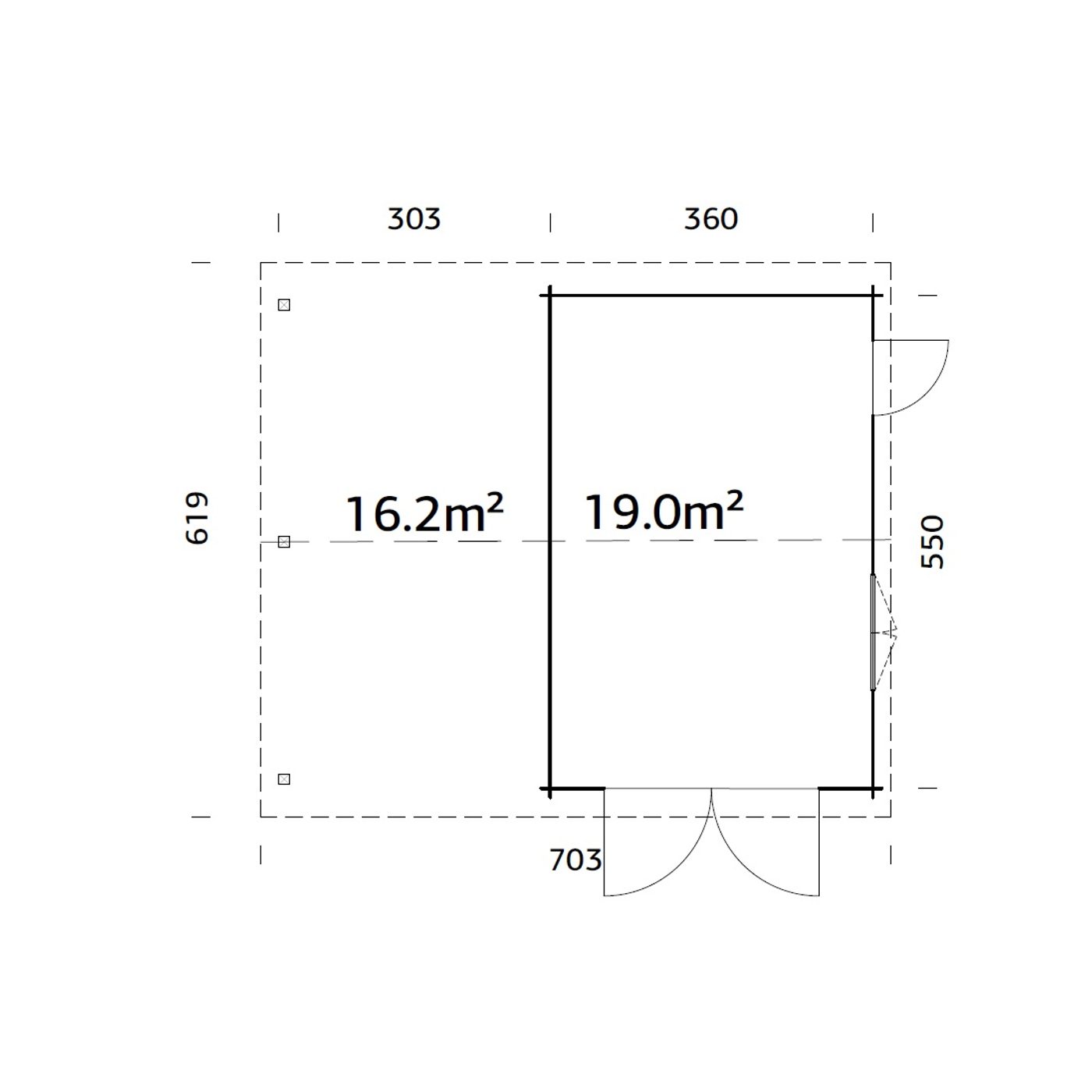 Roger 19,0+16,2 m2 with wooden gate NO Obehandlad