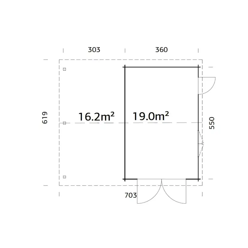 Roger 19,0+16,2 m2 with wooden gate NO Obehandlad