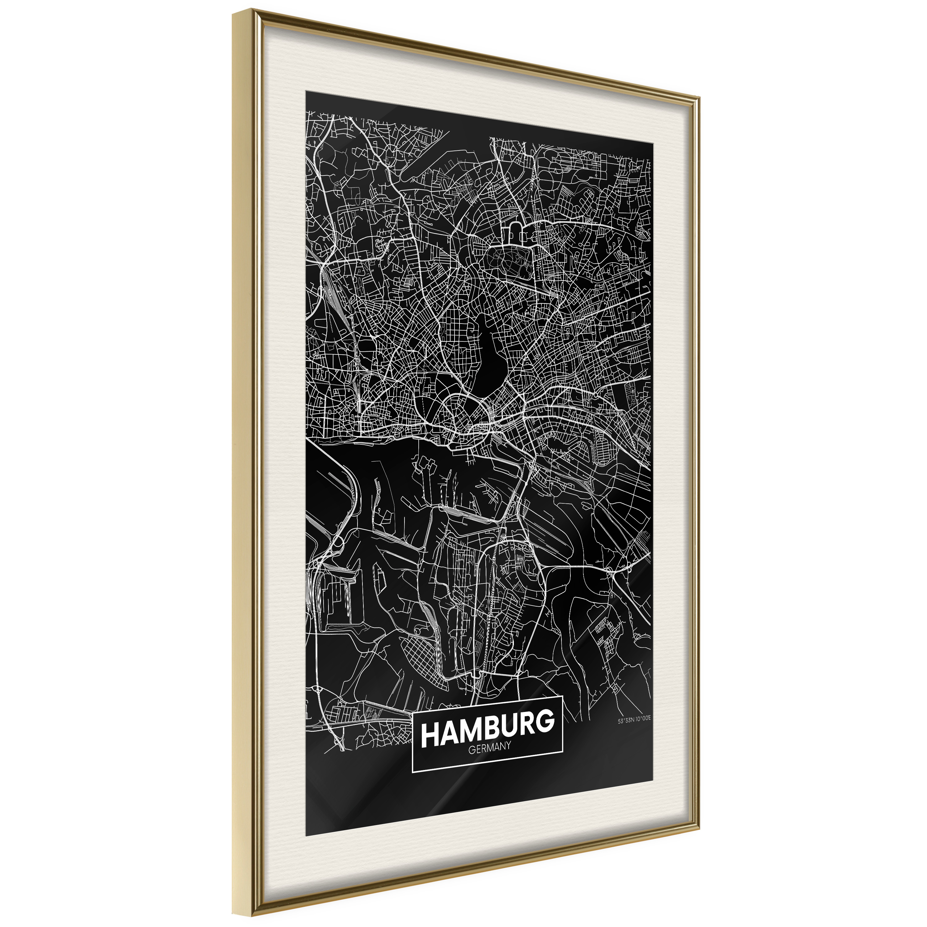 Poster Artgeist Affisch Dark Map of Hamburg